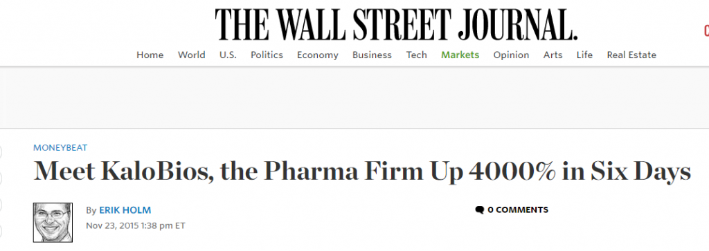wall street journal kalobios stock